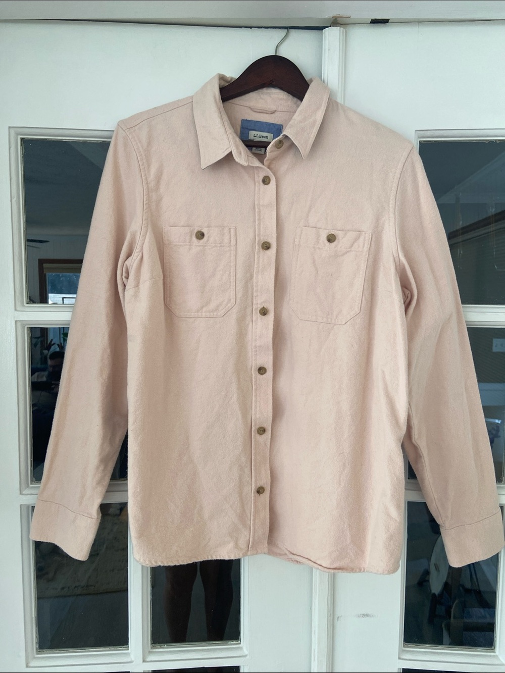 L.L. Bean Light Pink Button-Front Utility Long Sleeve Shirt with Chest Pockets